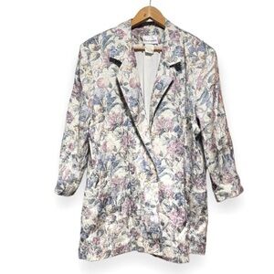Vintage 80s Pierre Lamonte Floral Metallic Jacquard Blazer Womens Size XL Spring